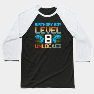 Birthday Boy Level 8 Unlocked Gamer Birthday Baseball T-Shirt